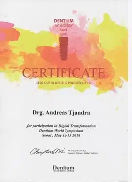drg.andreas tjandra sp.perio spesialis implan gigi sertifikat Digital Transformation Dentium World Symposium Seoul Korea